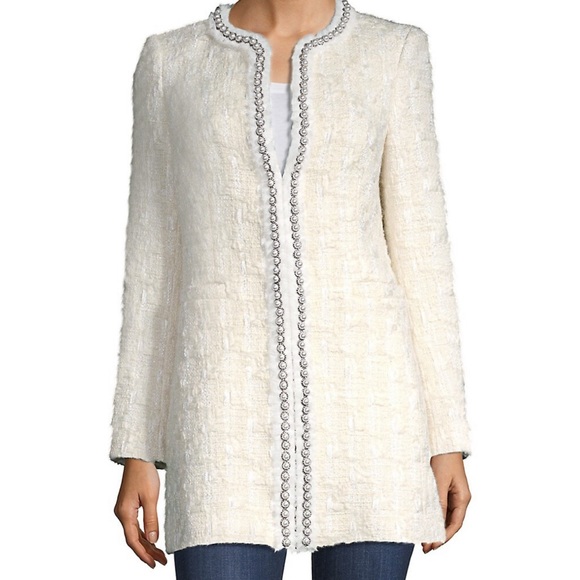 Alice + Olivia Andreas Tweed Pearl Trim Jacket - Picture 4 of 8